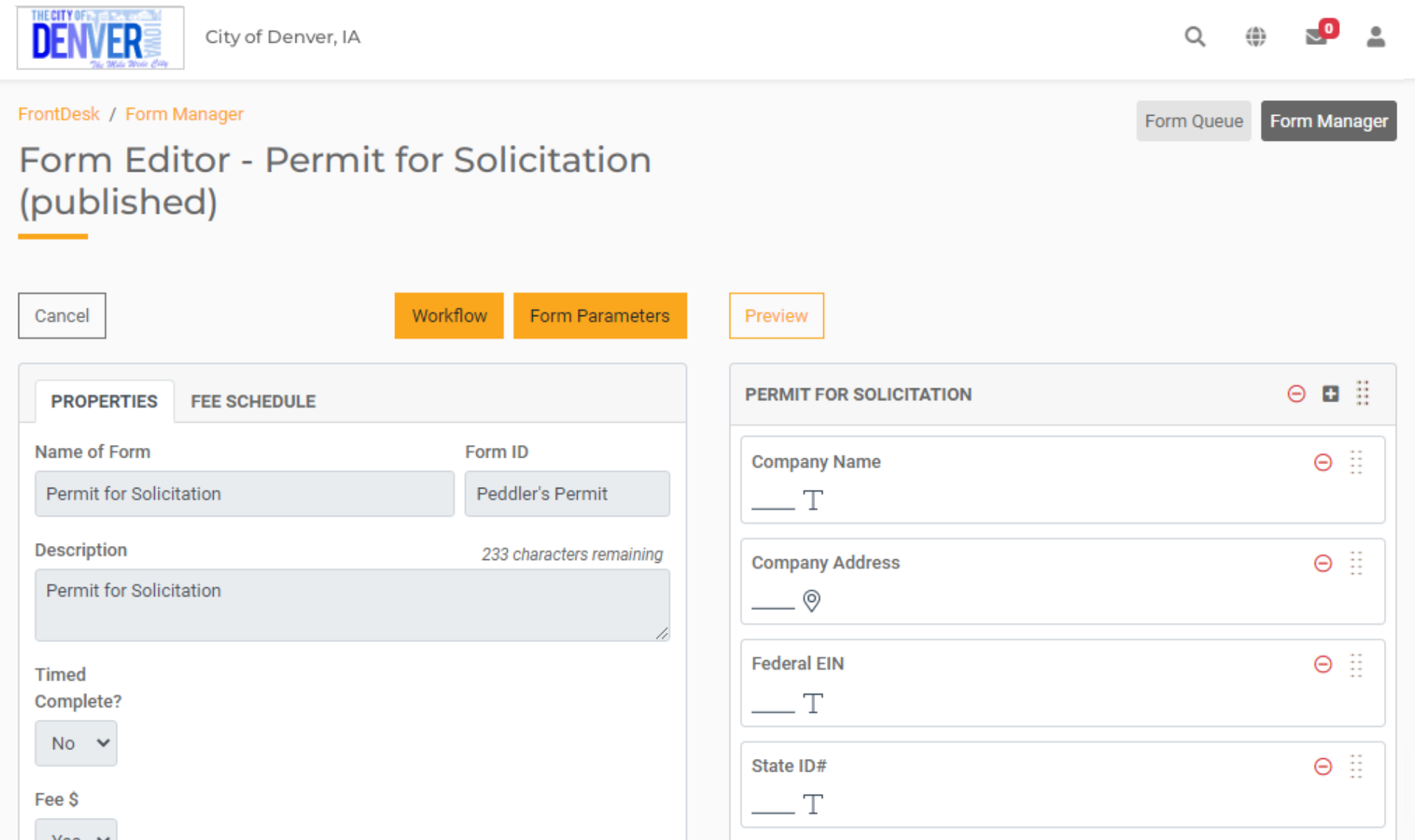 FrontDesk Form Denver IA - Permit for Solicitation
